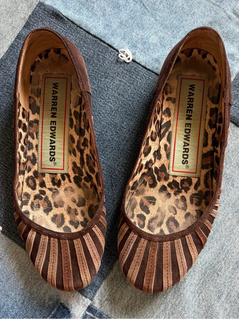 warren edwards brown suede leather ballet flats striped handmade in italy size 7